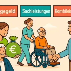 Illustration zu Pflegeleistungen: Pflegegeld, Sachleistungen und Kombileistungen verständlich erklärt