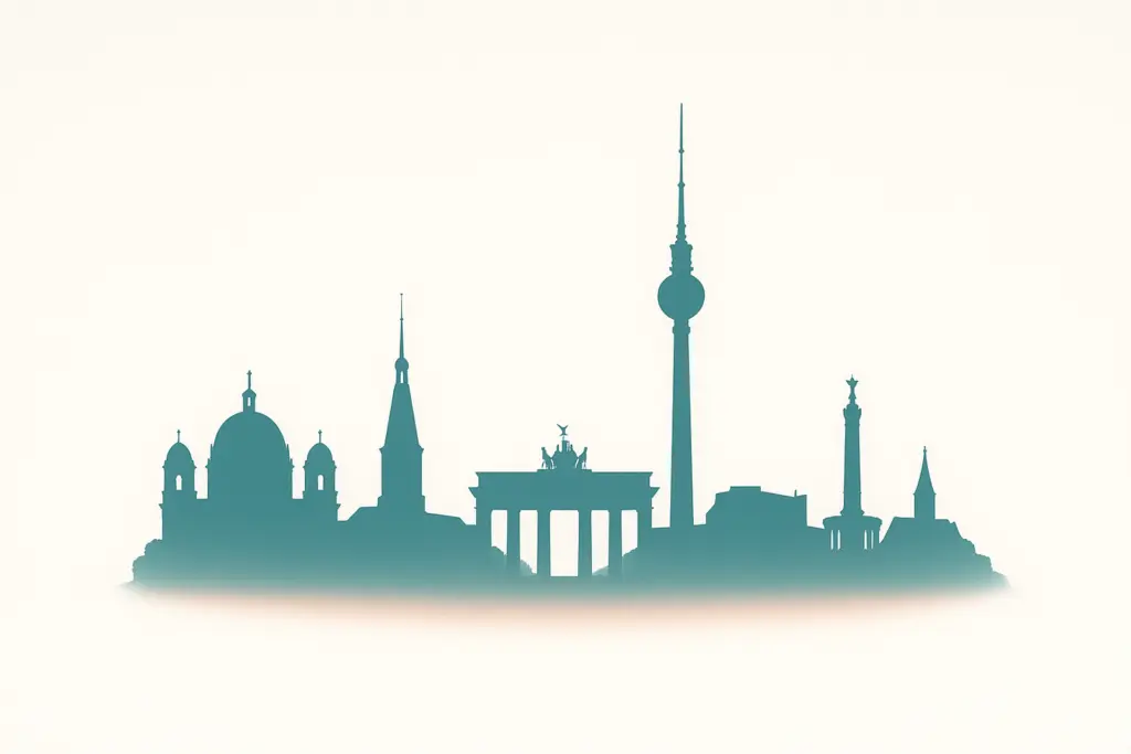 Berlin-Skyline in Teal-Farben für Tagespflegerechner Berlin