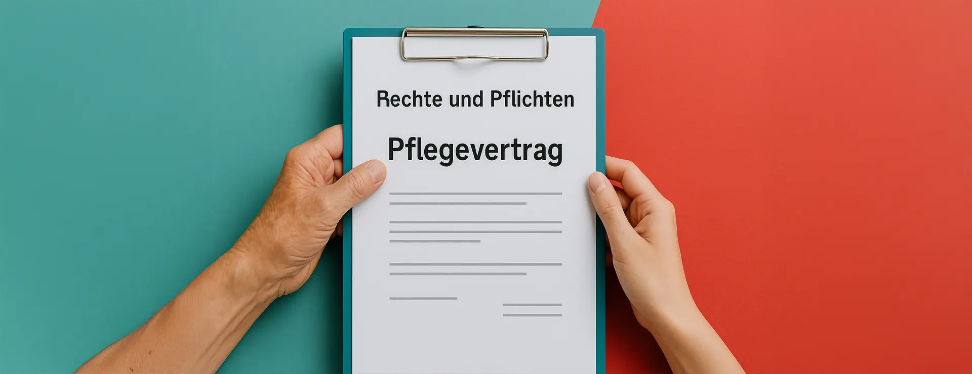 Zwei Hände halten gemeinsam ein Pflegeformular – Symbolbild für Rechte und Pflichten in der Pflege.