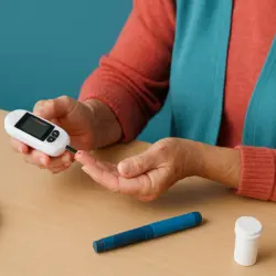Pflegekraft misst Blutzucker bei Seniorin in freundlicher Tagespflege – Symbolbild für sichere Betreuung bei Diabetes