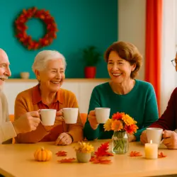 Seniorinnen und Senioren feiern gemeinsam ein jahreszeitliches Fest in der Tagespflege Berlin – Gemeinschaft, Freude und Struktur bei anbosa Homecare.