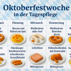 Oktoberfestwoche in der Tagespflege Palisadenstraße – bayerische Spezialitäten wie Brezen, Weißwürste und Leberkäse für Seniorinnen und Senioren