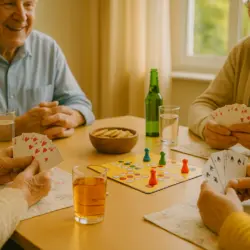 Tagespflege Plätze Berlin: Umfrage 2025 zeigt Engpässe Seniorinnen und Senioren spielen Karten und Gesellschaftsspiele – gemeinsame Aktivität im Rahmen der Tagespflege Plätze Berlin.
