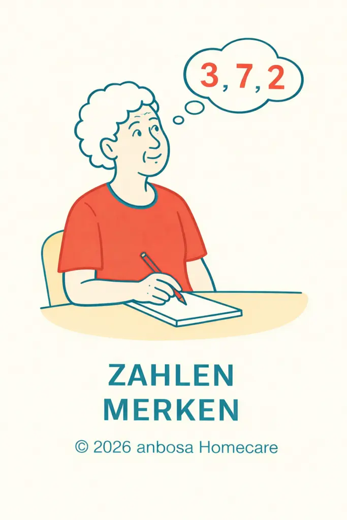 Seniorin merkt sich Zahlen als Übung, um kognitive Fähigkeiten im Alter zu erhalten